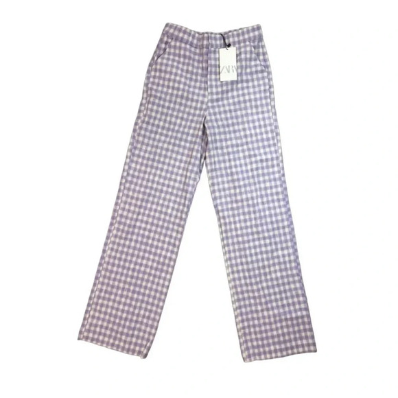 Zara Wide-Legged Gingham Pants NWT | Lilac and White  | Size XS - Picture 3 of 5